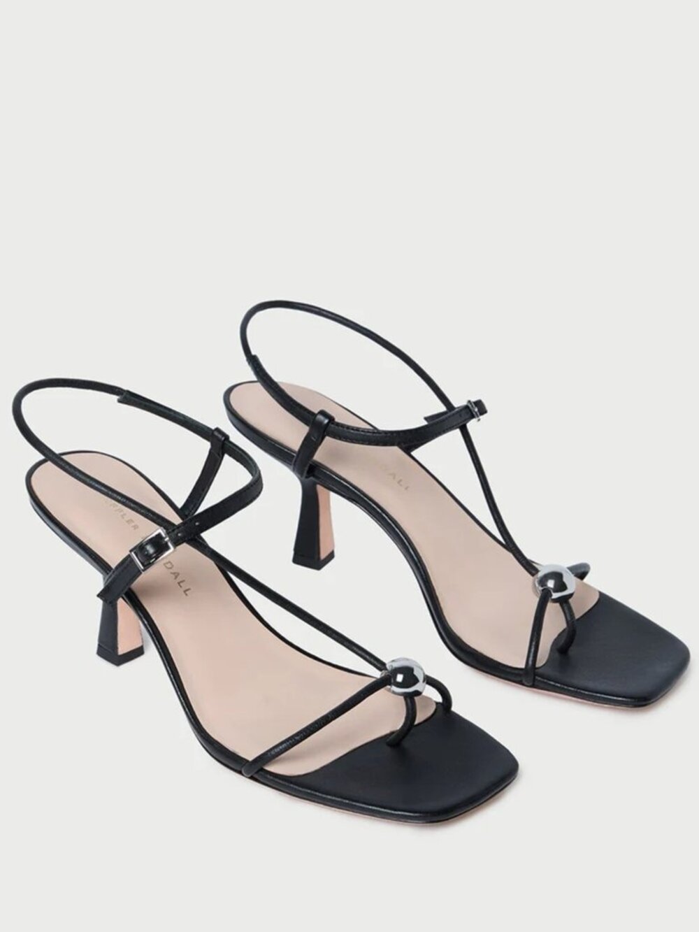 $400 Loeffler Randall TRIANA Black Leather Heel Sandal SILVER BALL 6.5 (DD20)